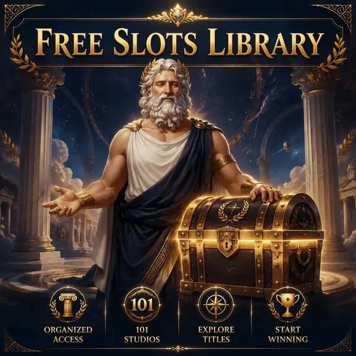 Olympische god presenteert gratis gokkasten schatkist bij LiraSpin Casino bibliotheek
