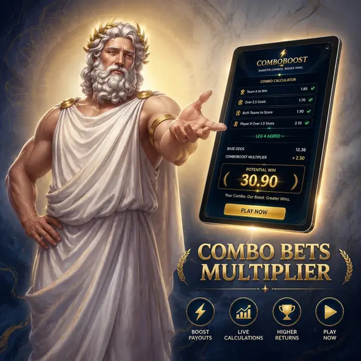 Olympische oudere god die Combo Bets Multiplier presenteert bij LiraSpin sportweddenschappen-terminal